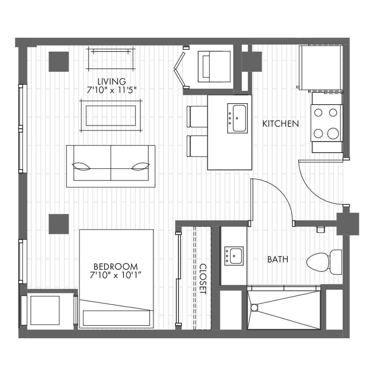 Studio Apartment Home - Style 0B - Vantage On The Park