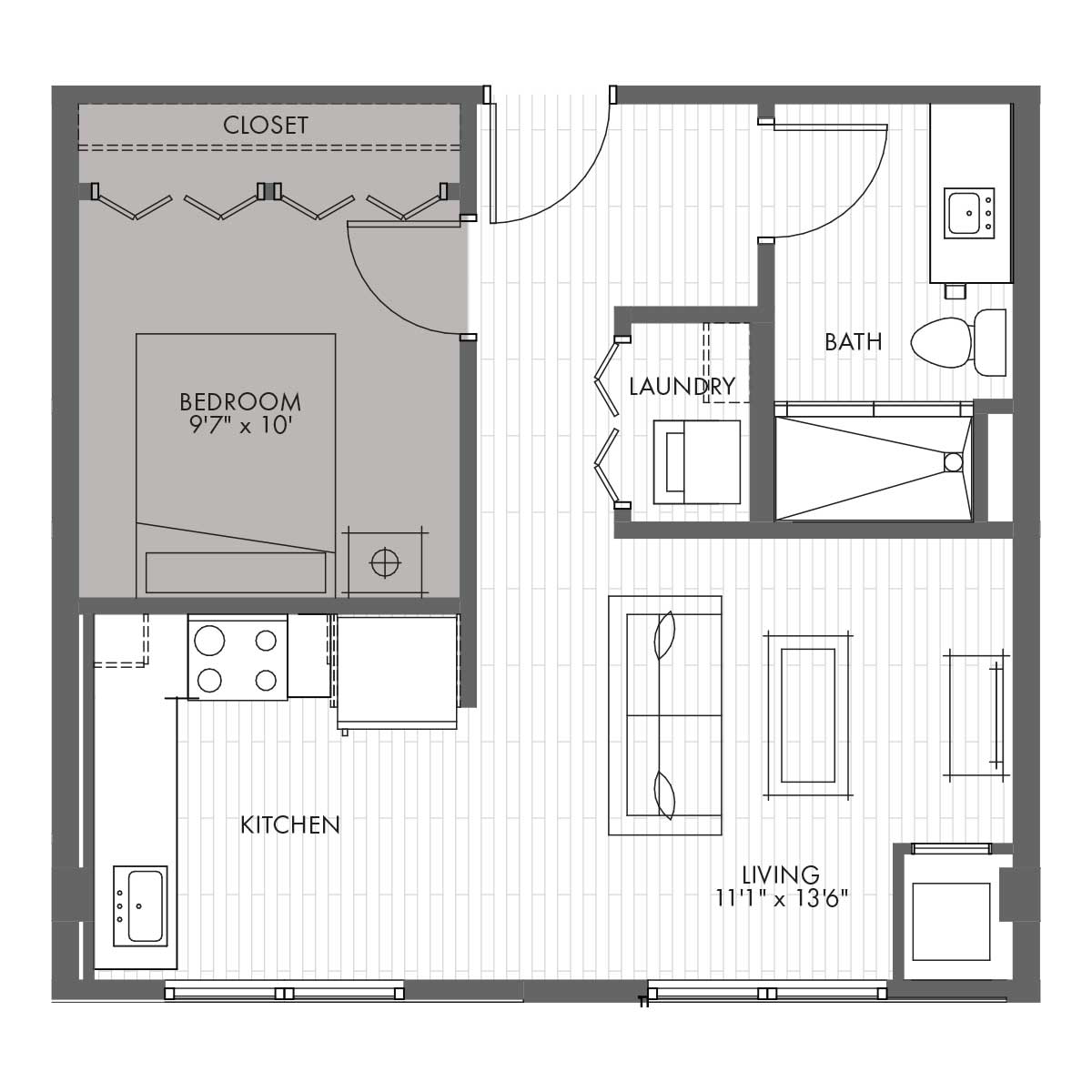 1C 1 bed 1 bath 550